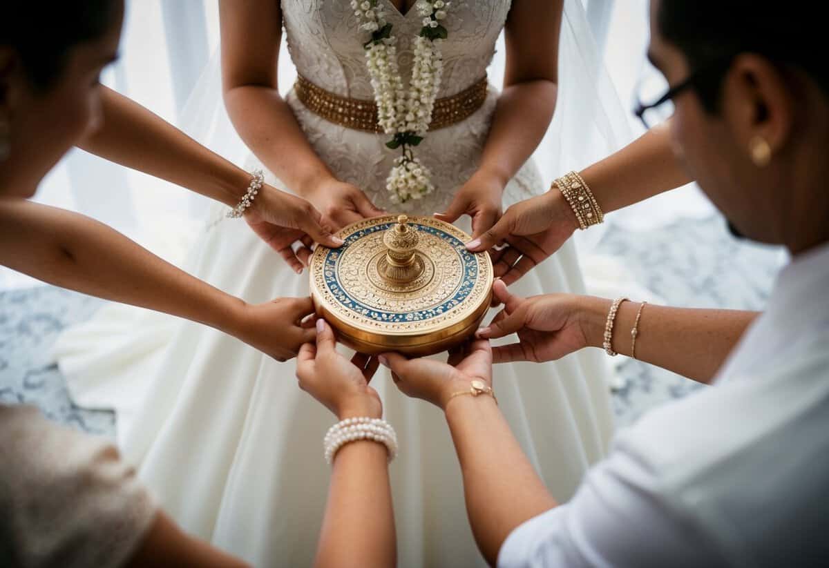The bride circles a sacred object 7 times, symbolizing completeness and unity in her marriage