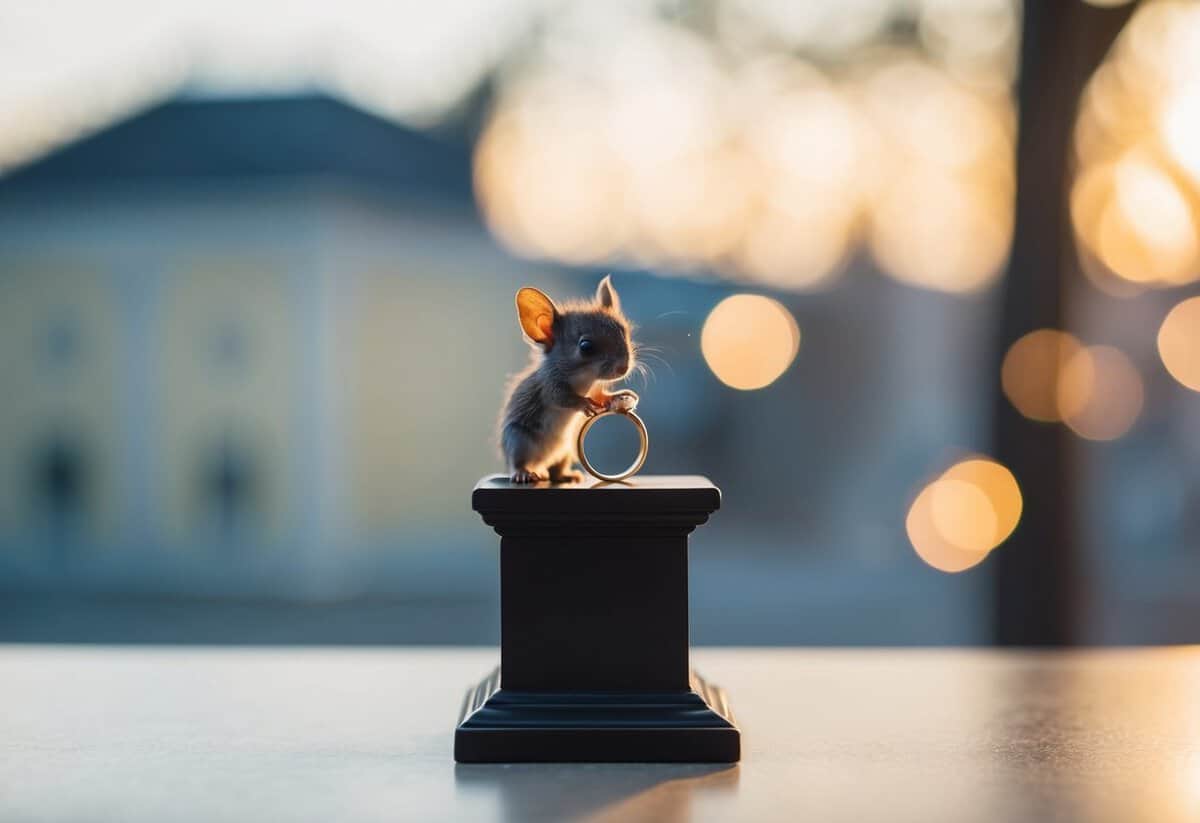 A small creature places a ring on a pedestal