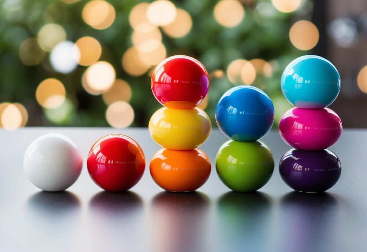 A stack of seven colorful spheres arranged in a balanced formation