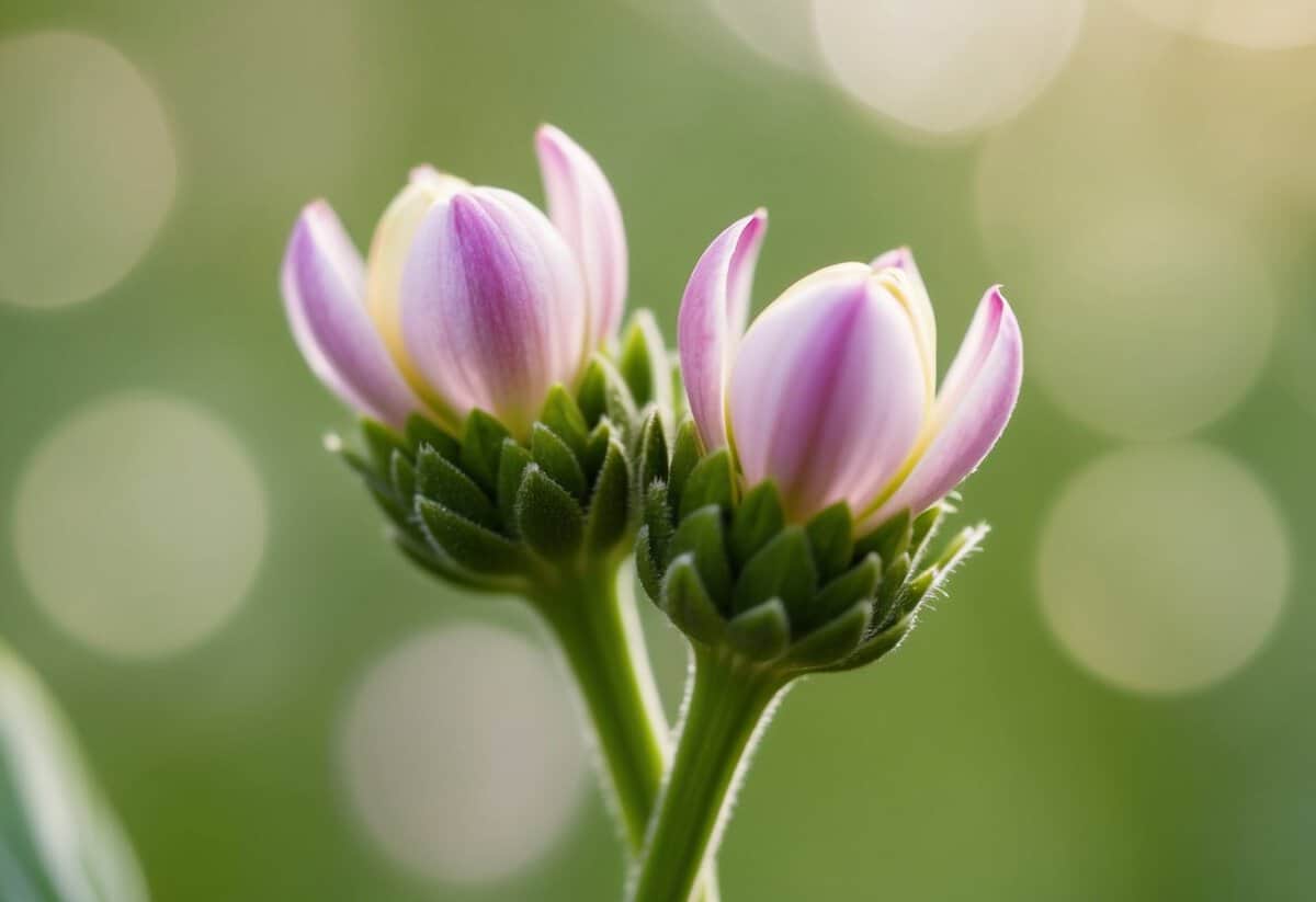 Two delicate flower buds intertwined in a gentle embrace, symbolizing the concept of cherishing and holding onto something precious
