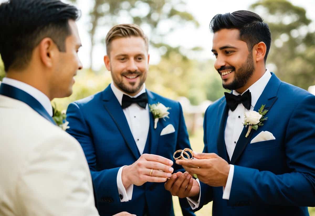 The best man presents the rings to a waiting recipient