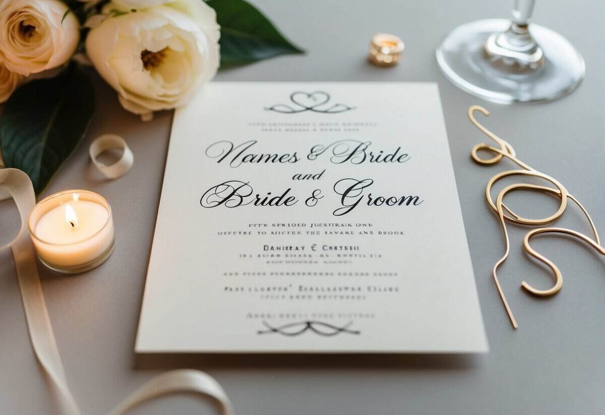A wedding invitation with the names of the bride and groom in elegant script