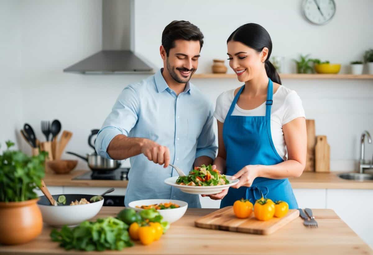 A loyal wife prepares her husband's favorite meal with care and serves it with a warm smile