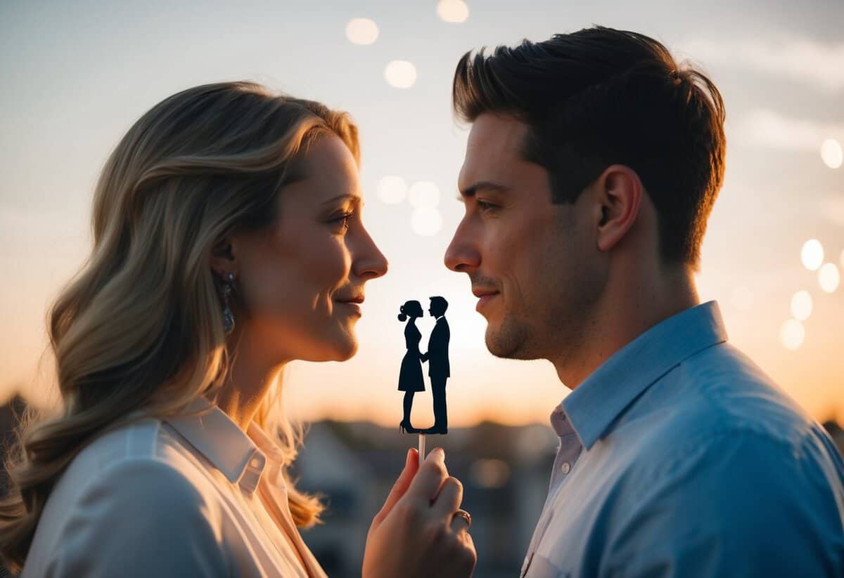 A couple stands close, facing each other, with a small space between them, symbolizing the 1 1 1 rule in marriage