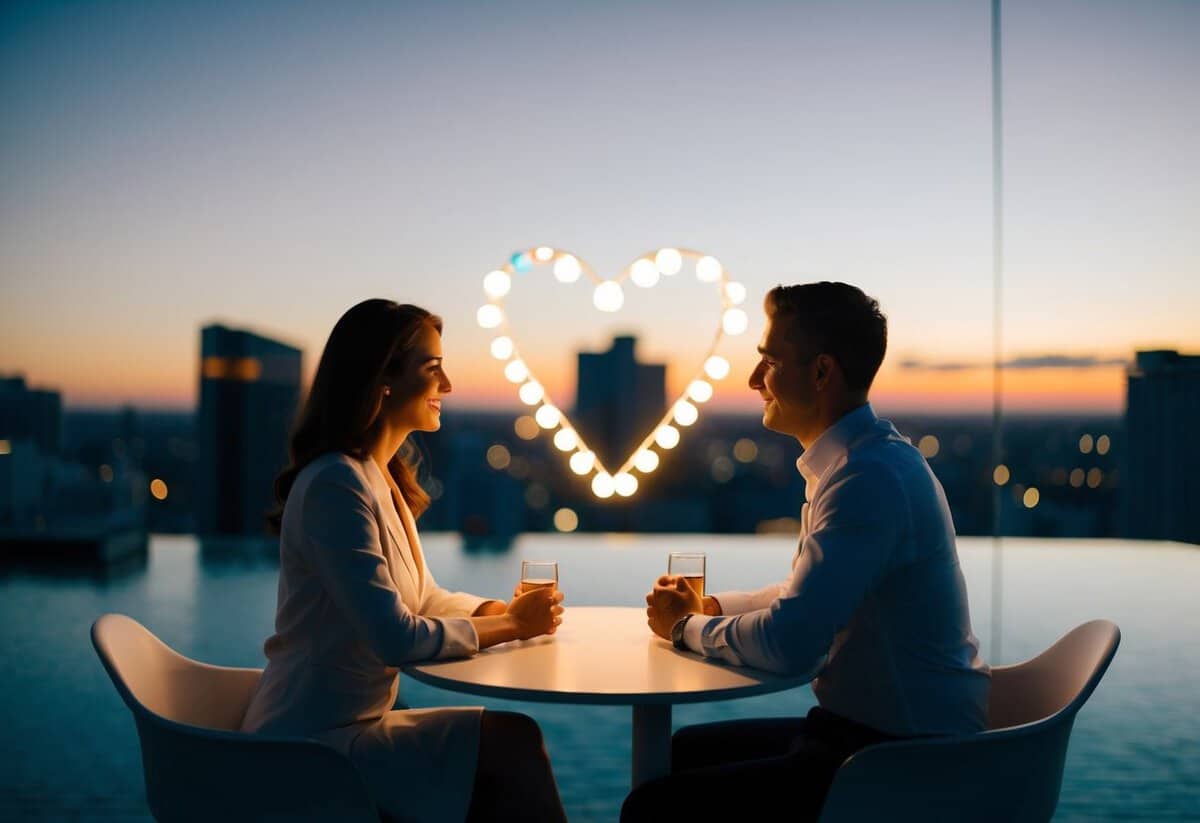 A couple sitting at a table, one facing away and the other facing towards, symbolizing the 180 rule in marriage