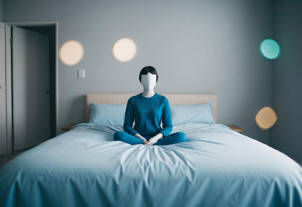 A figure sits alone on a bed, surrounded by empty space and a sense of longing