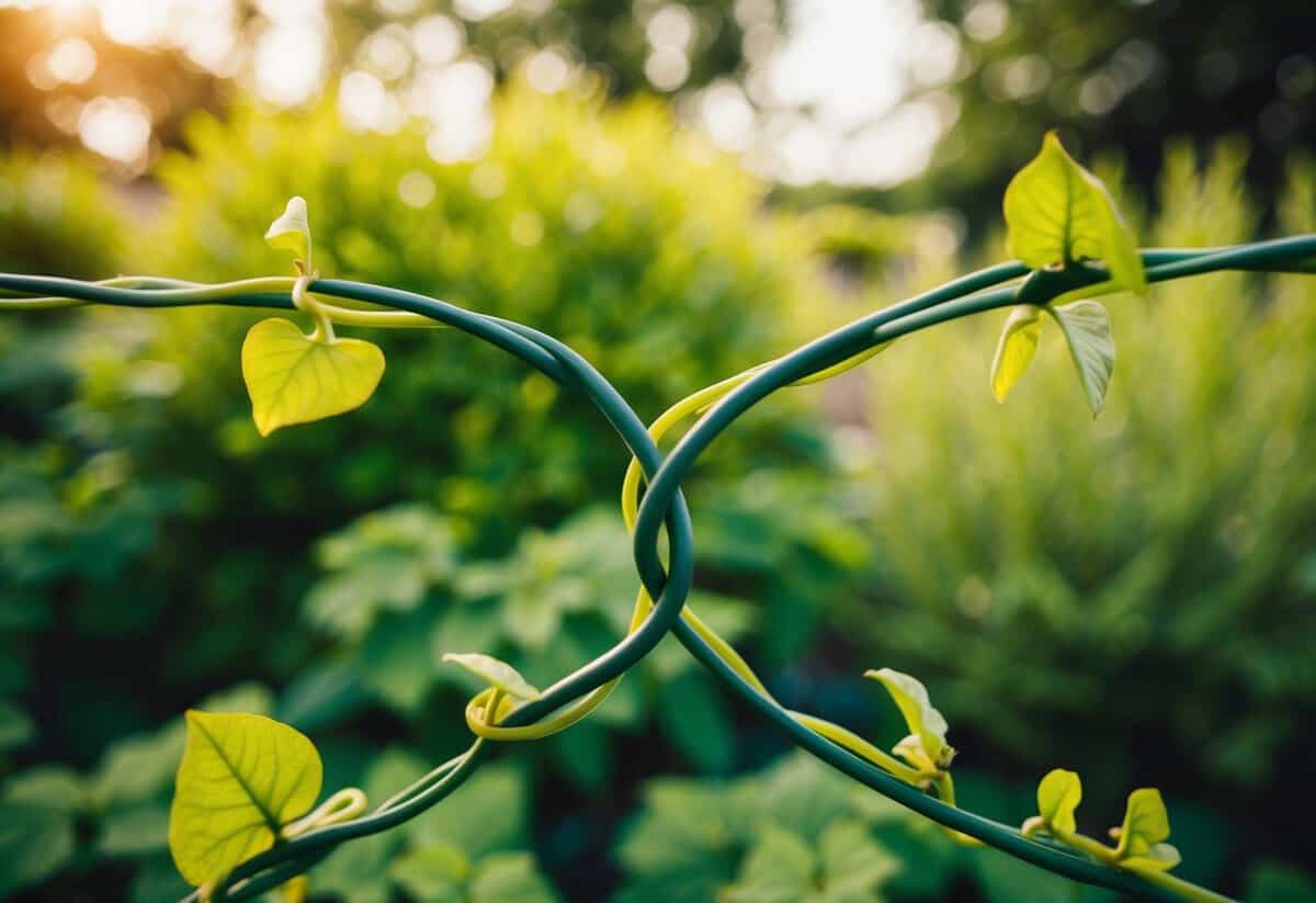 A serene garden with two intertwined vines, symbolizing unity and commitment