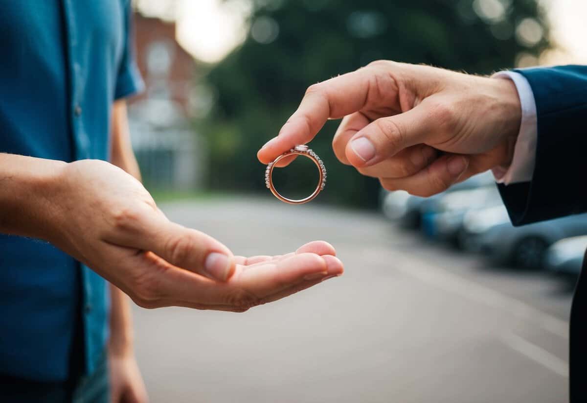 A person holding out a ring towards another person