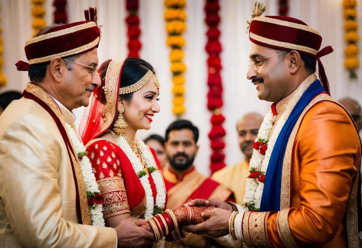 A sacred ritual: a father presenting his daughter to the groom in a traditional Indian wedding ceremony