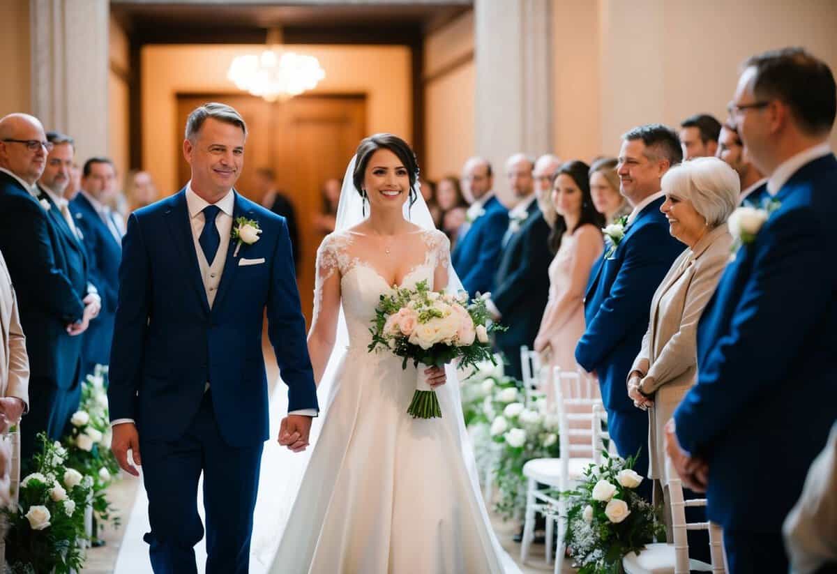 The bride stands on the left side when walking down the aisle