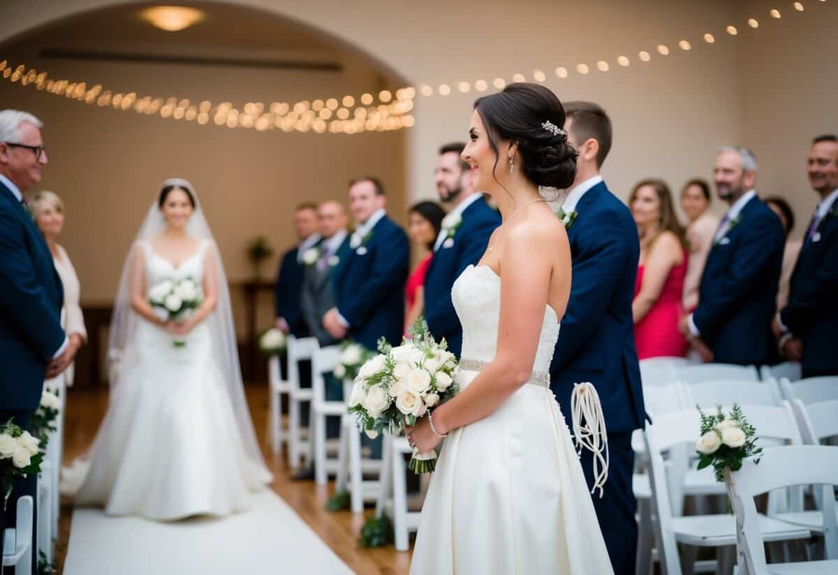 The bride stands on the left side when walking down the aisle