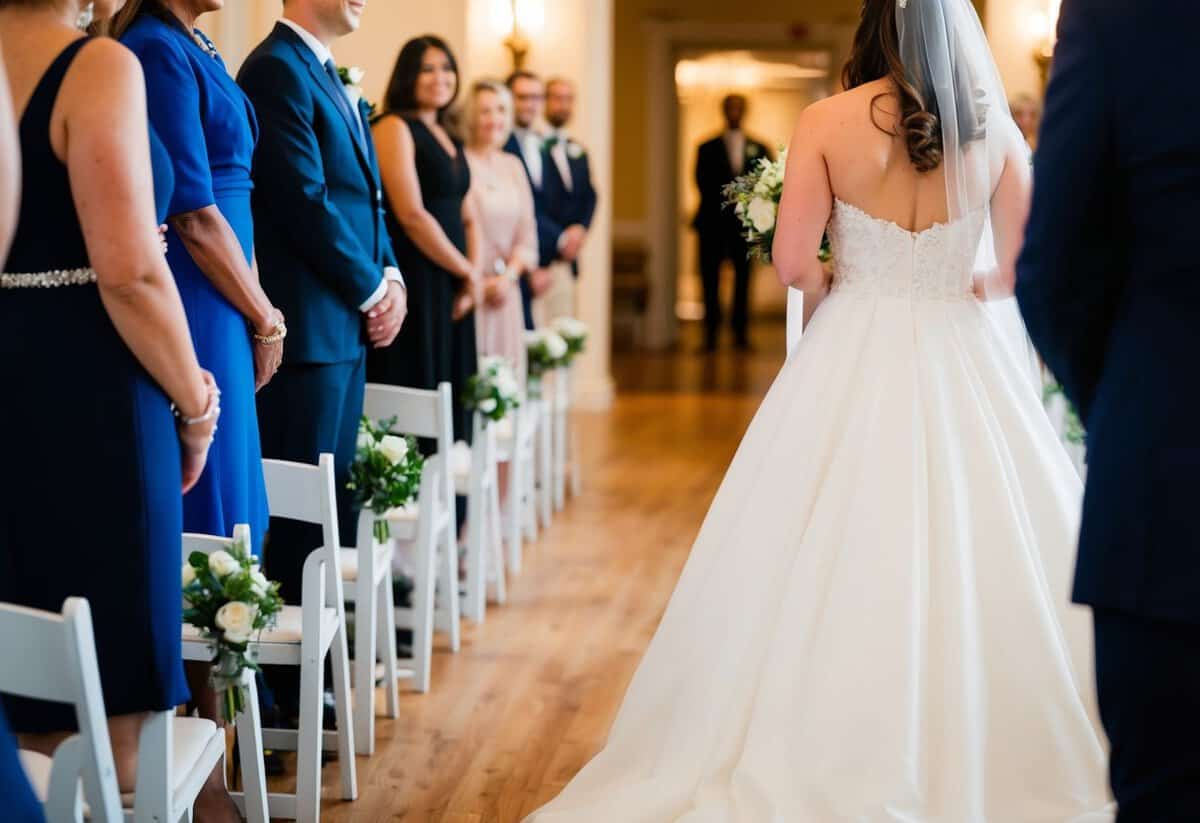 The bride stands on the left side when walking down the aisle
