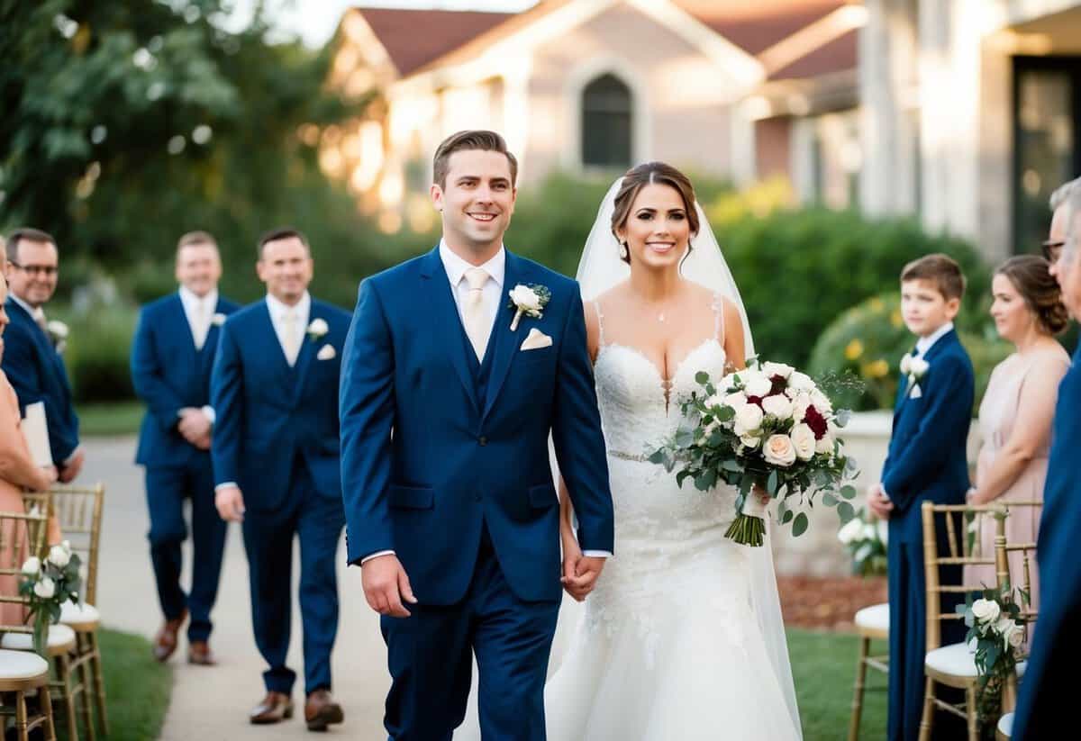 The groom leads the procession, walking out first