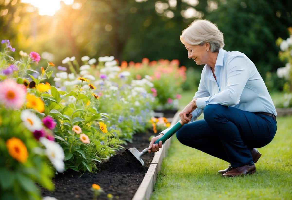 A husband plants a garden of her favorite flowers