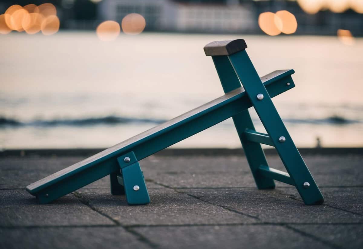 A seesaw teetering at an angle, with one end lifted high and the other touching the ground