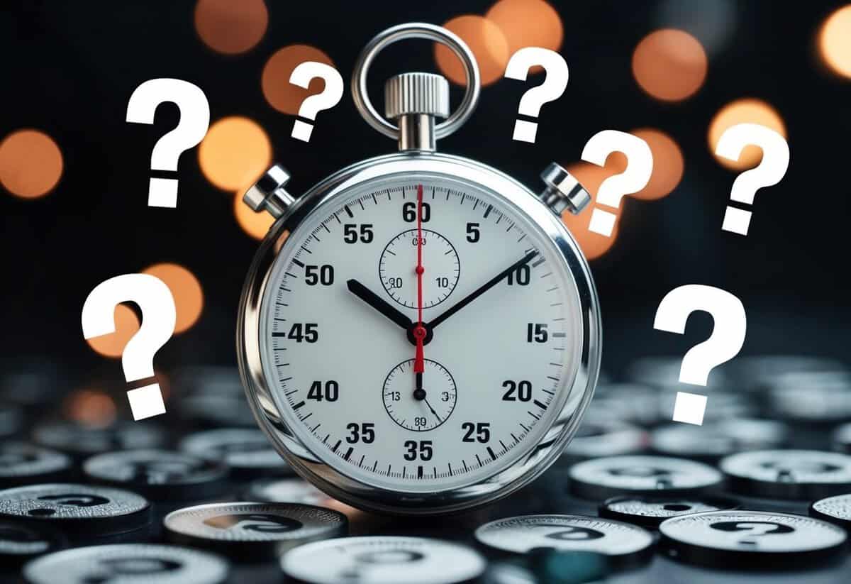 A stopwatch set to 3:00, surrounded by question marks