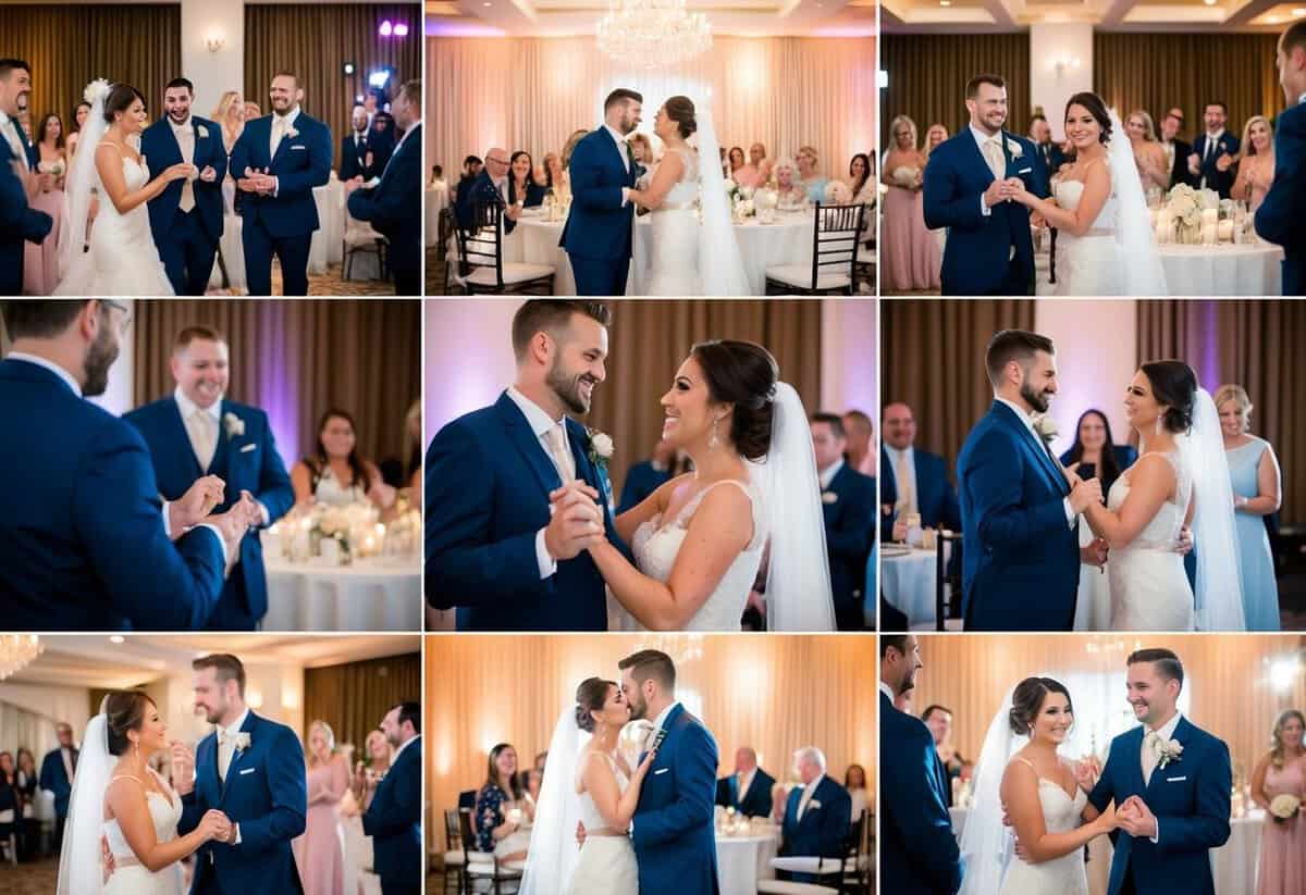 The wedding video includes shots of the venue, decorations, and guests celebrating. The bride and groom's first dance and speeches are also featured