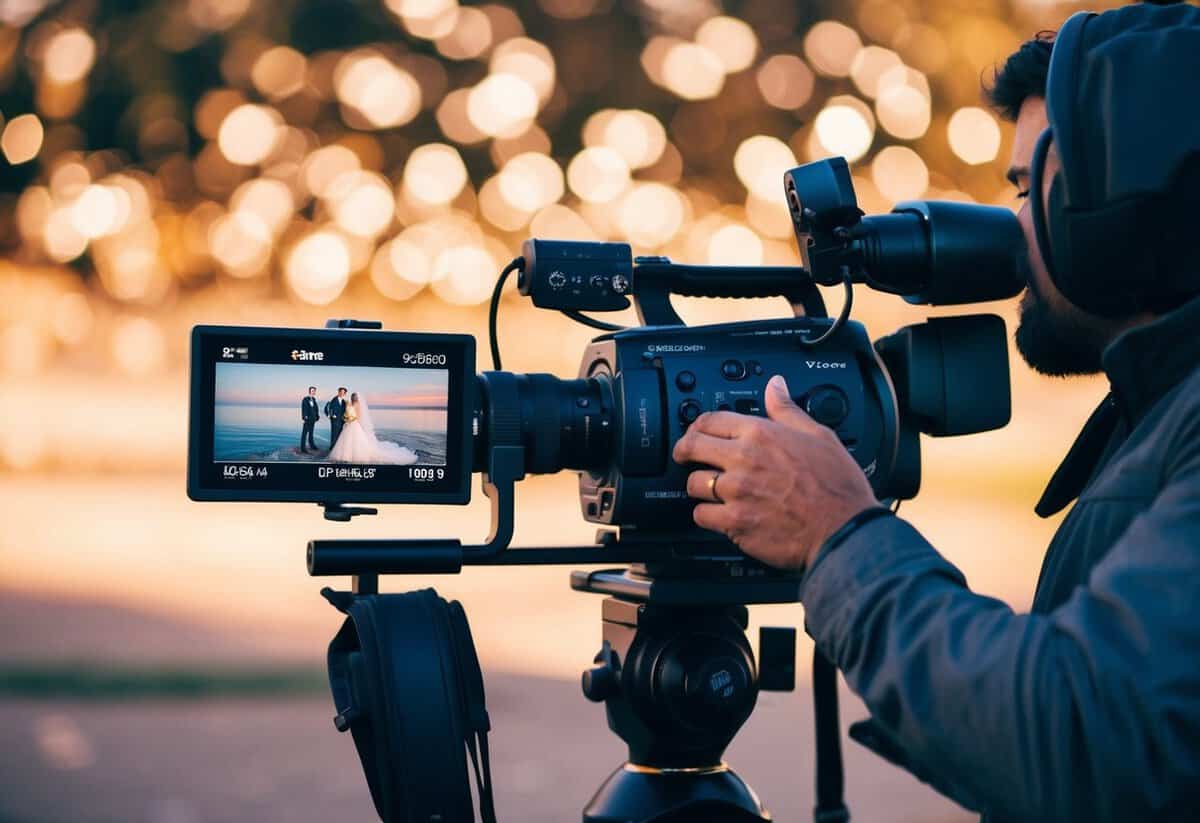 A wedding videographer carefully selects and edits footage, creating a polished final video