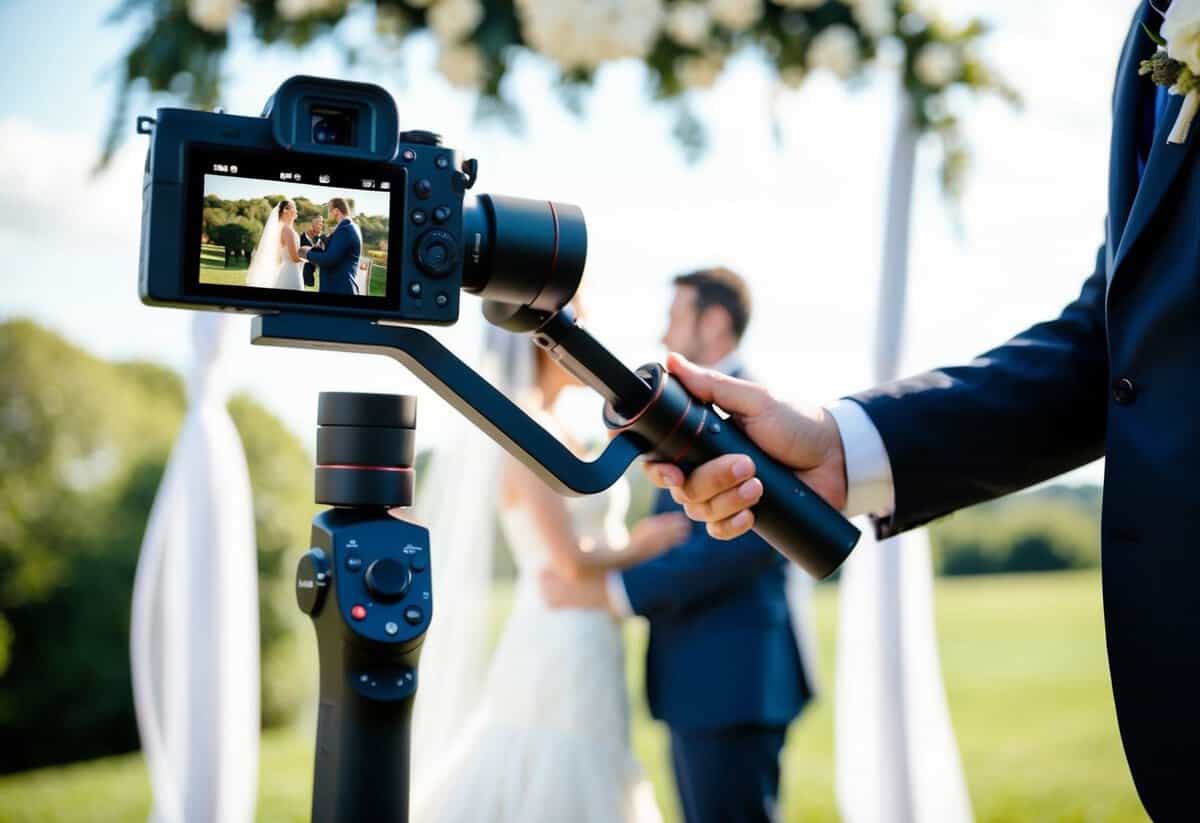 A camera mounted on a gimbal, capturing smooth and stable footage of a wedding ceremony