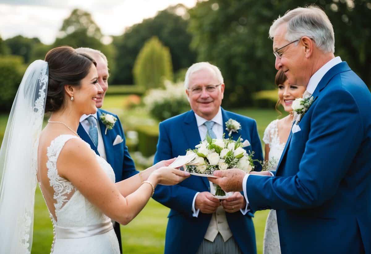 A traditional English wedding with a bride's parents offering a financial contribution to the wedding expenses