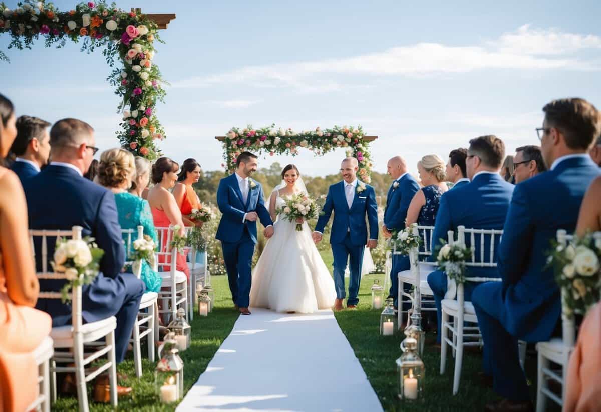 A picturesque outdoor wedding ceremony with vibrant colors and intricate details, captured in stunning 4K resolution