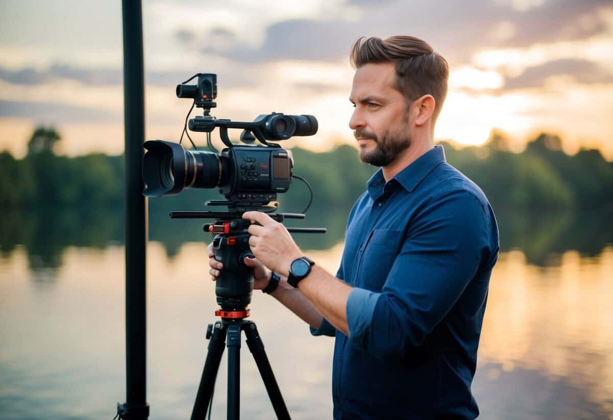 A videographer carefully selects high-quality equipment for a 4k wedding video shoot