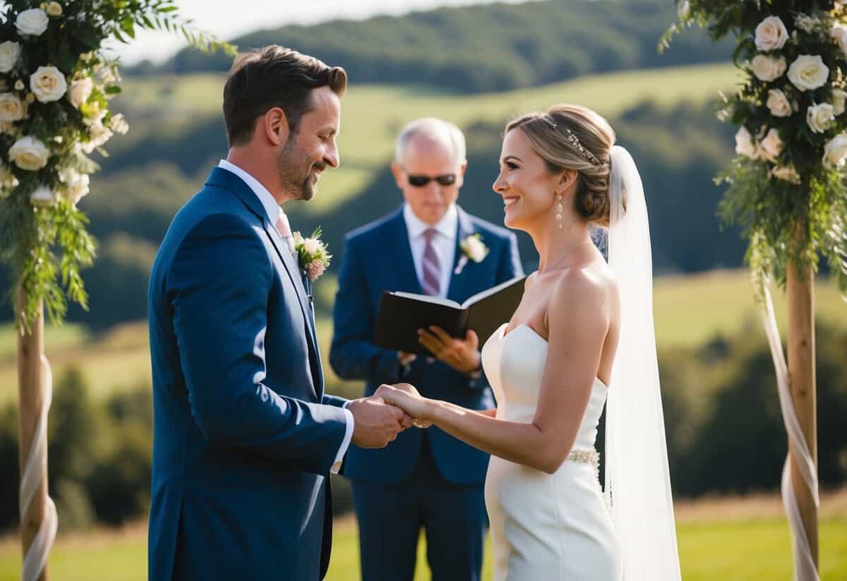 A couple exchanging vows in a scenic outdoor wedding ceremony, captured in stunning 4K resolution with vibrant colors and intricate details