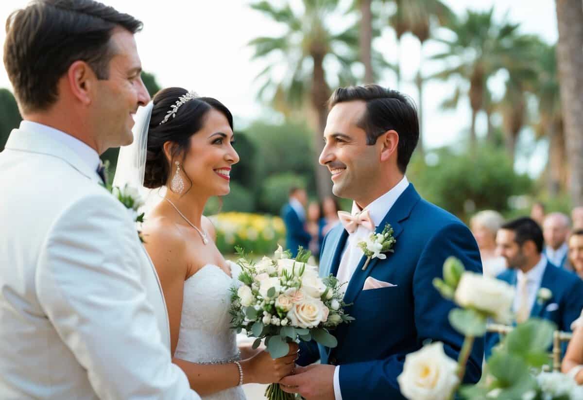 A traditional Spanish wedding with both families contributing financially. The bride's family typically covers the cost of the ceremony and reception, while the groom's family pays for the honeymoon and other expenses