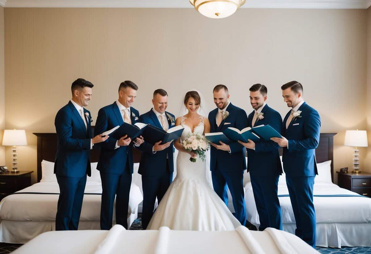 The wedding party books and pays for hotel rooms