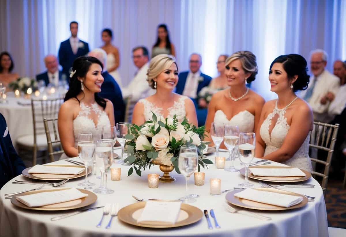 A table set with elegant place settings for the bride's parents and their honored guests at the reception