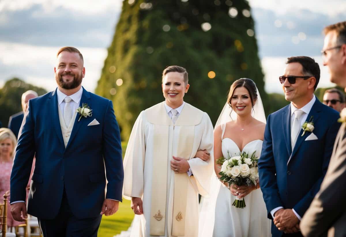 The groom leads the processional, followed by the officiant and then the best man