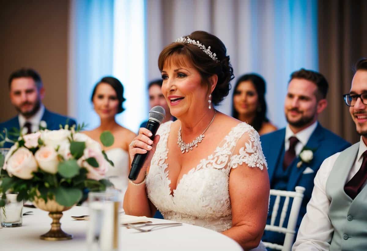 The mother of the bride gives a heartfelt speech at the reception