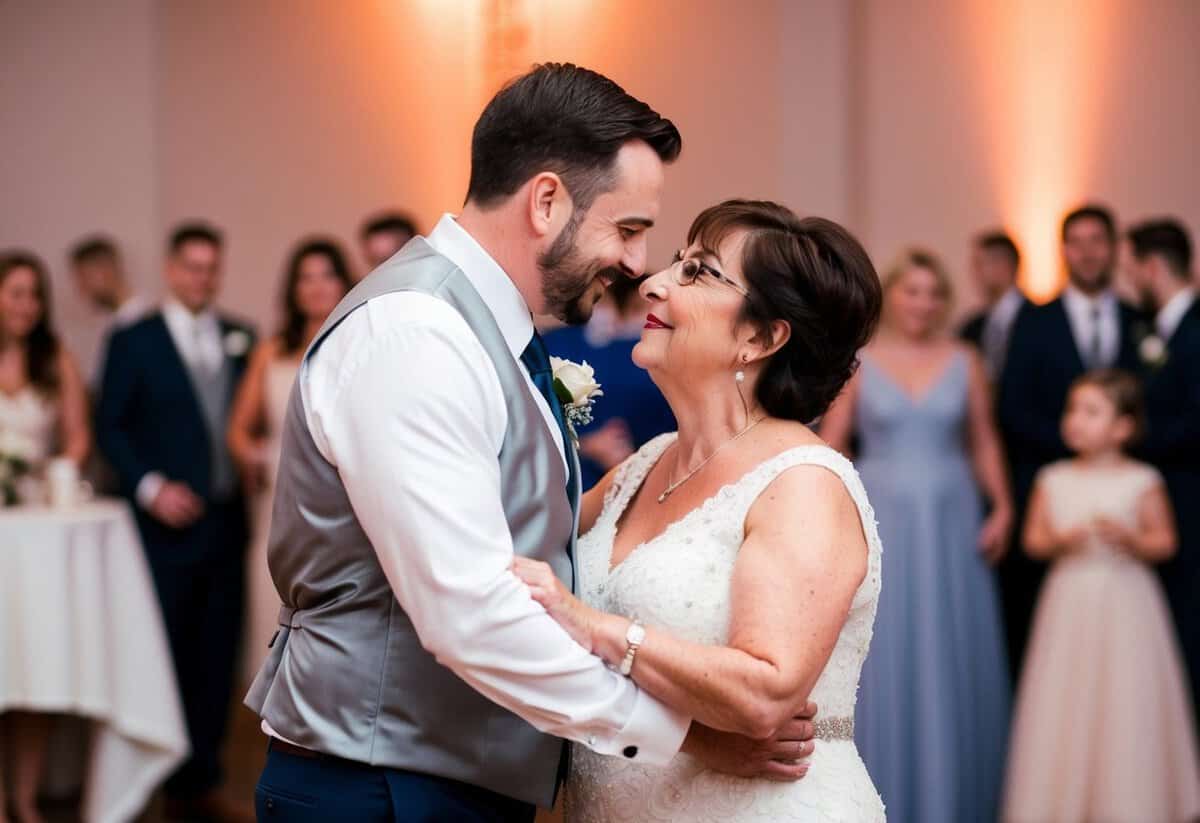 The groom and his mother share a tender moment on the dance floor