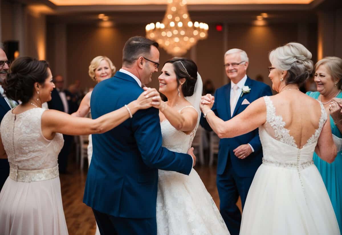 Bride and groom dance with parents simultaneously