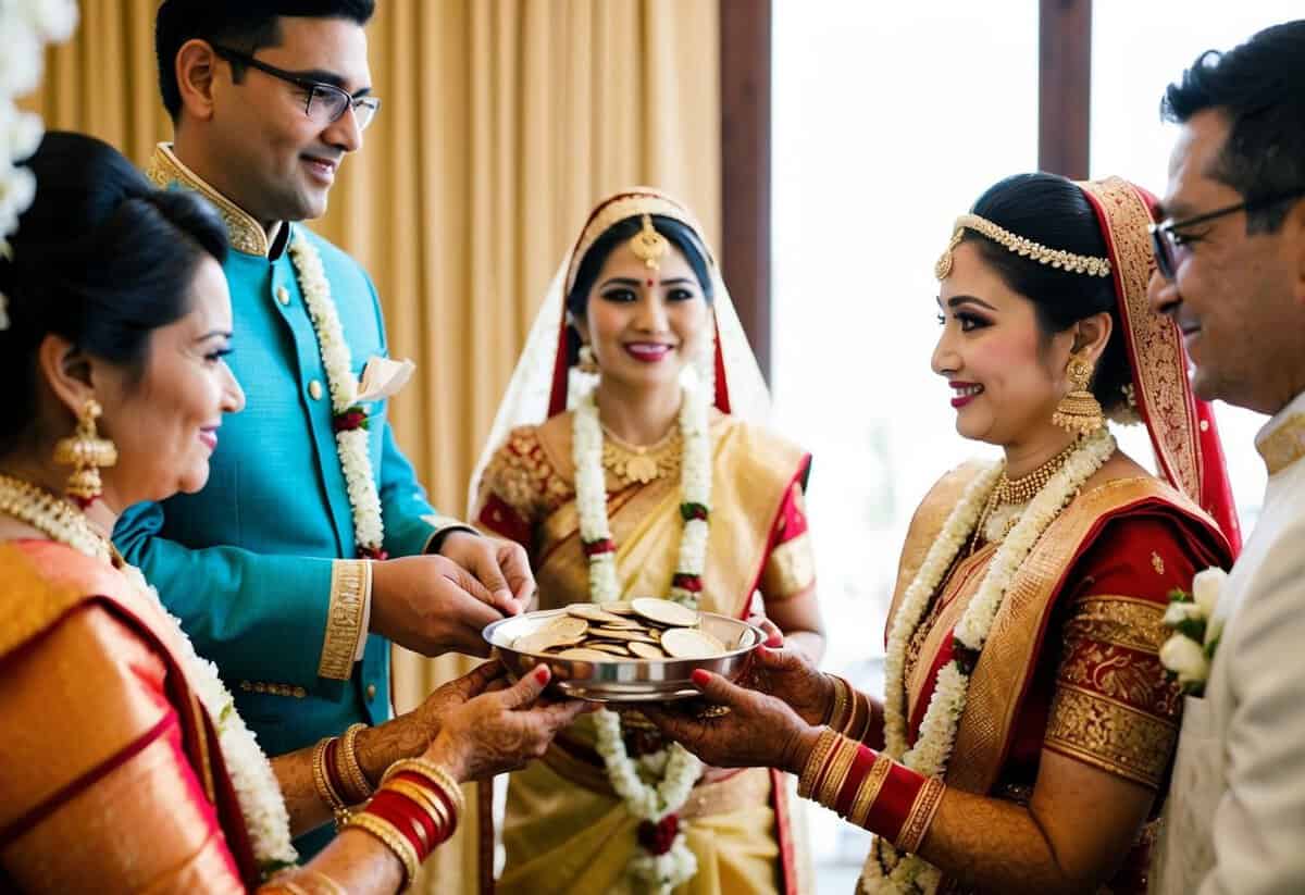 A traditional wedding scene with the bride's family making a financial contribution towards the ceremony and reception costs