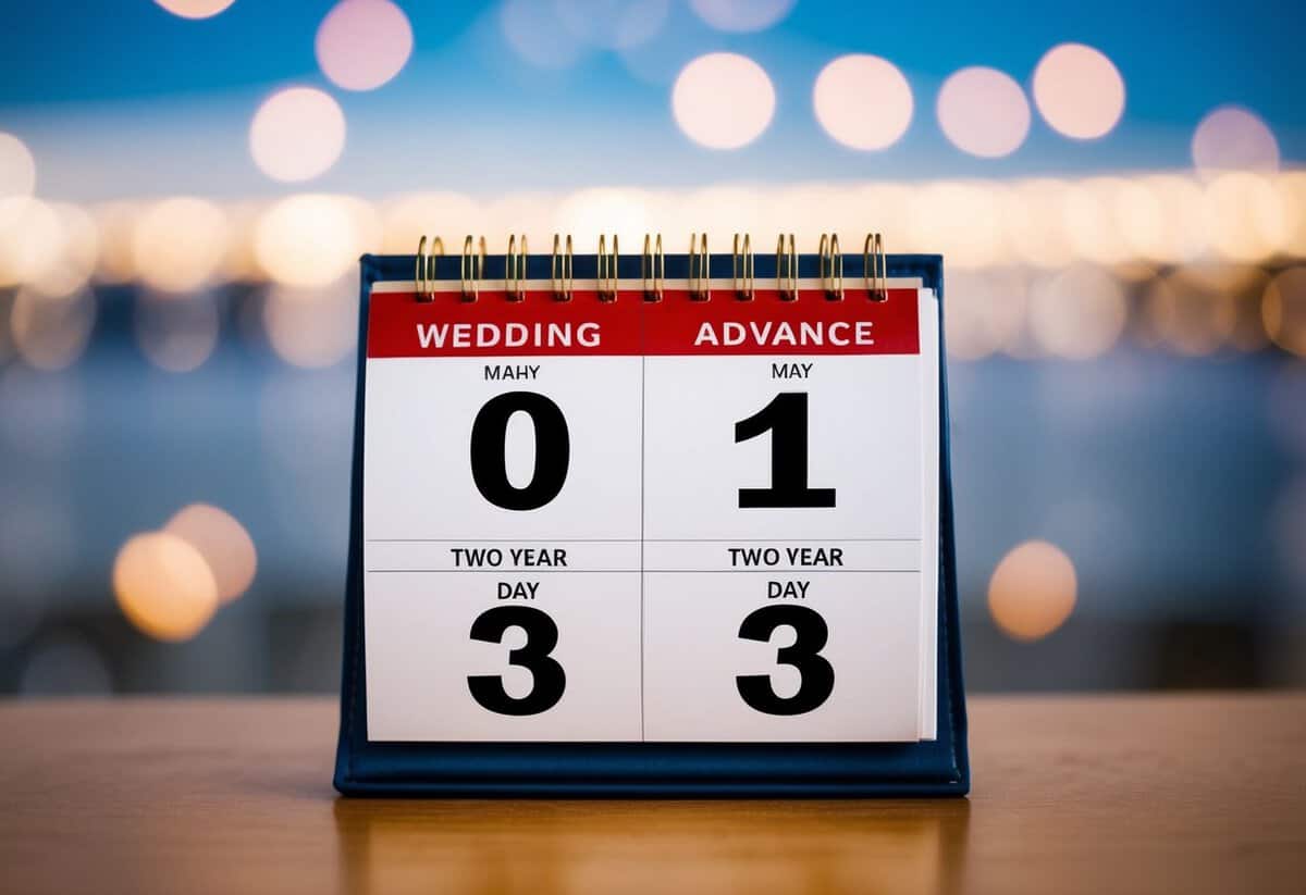 A calendar with a wedding date marked two years in advance