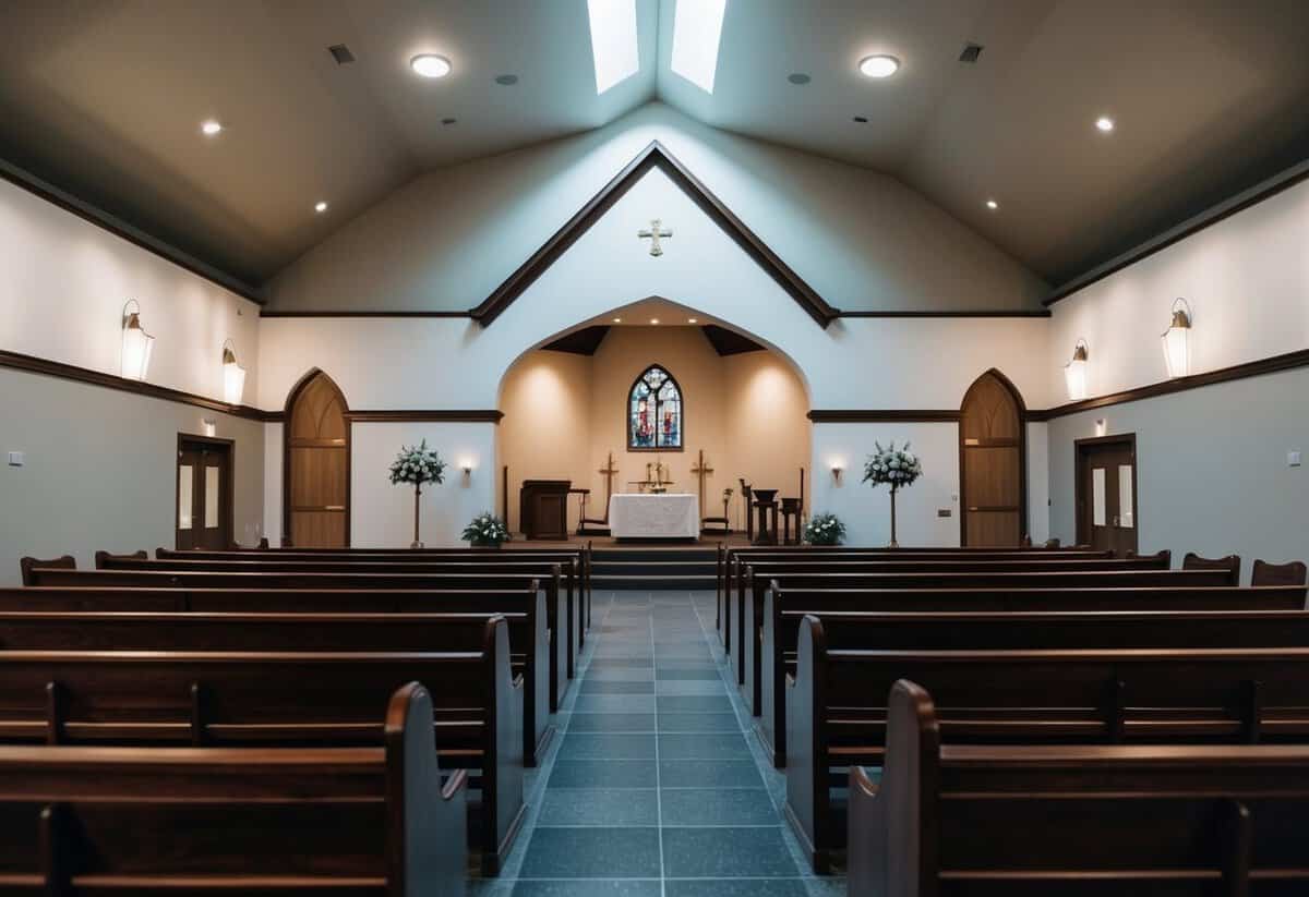 An empty wedding chapel on a rainy Monday