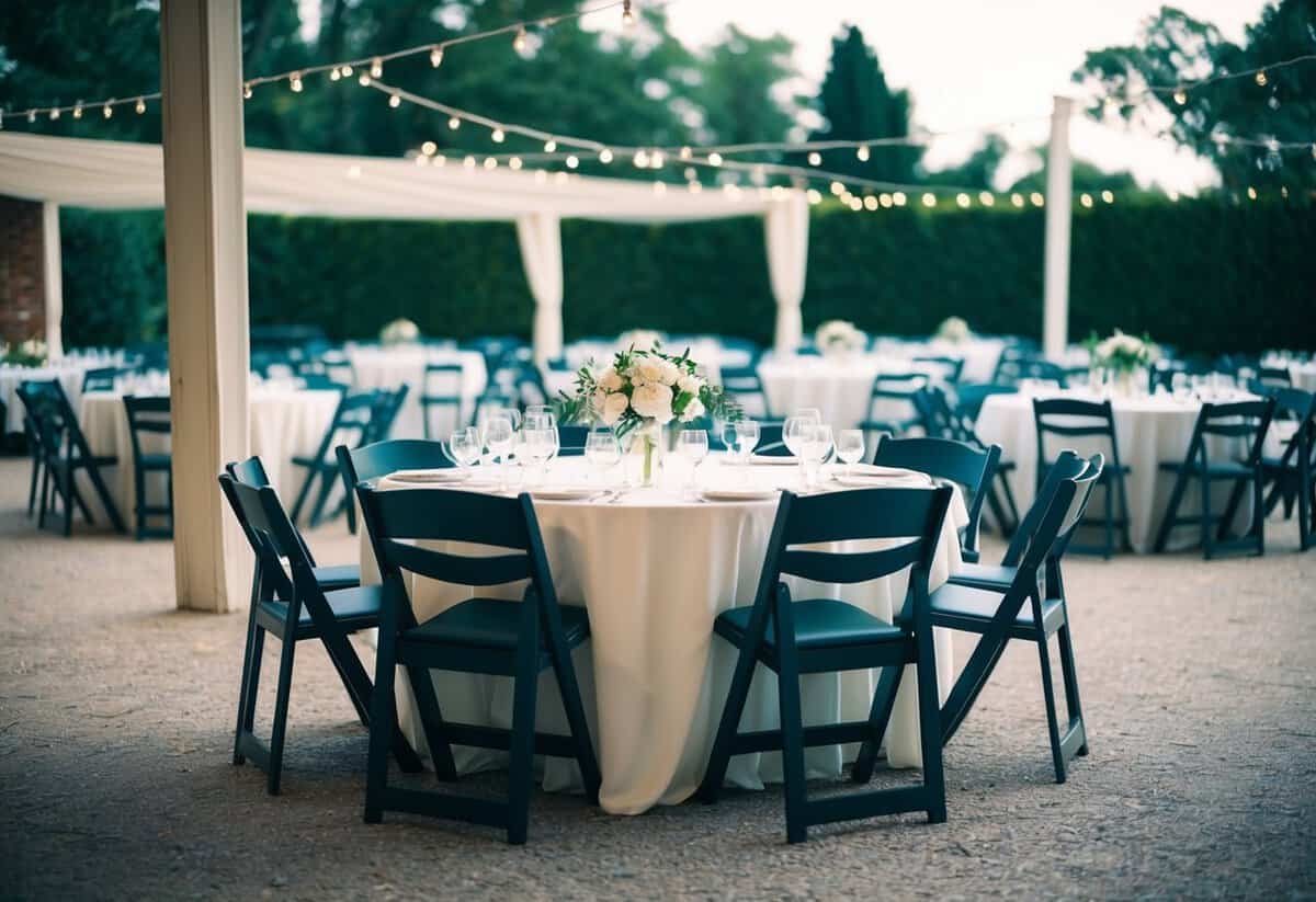 A deserted wedding venue on a weekday with empty chairs and tables, symbolizing the least popular day for a wedding