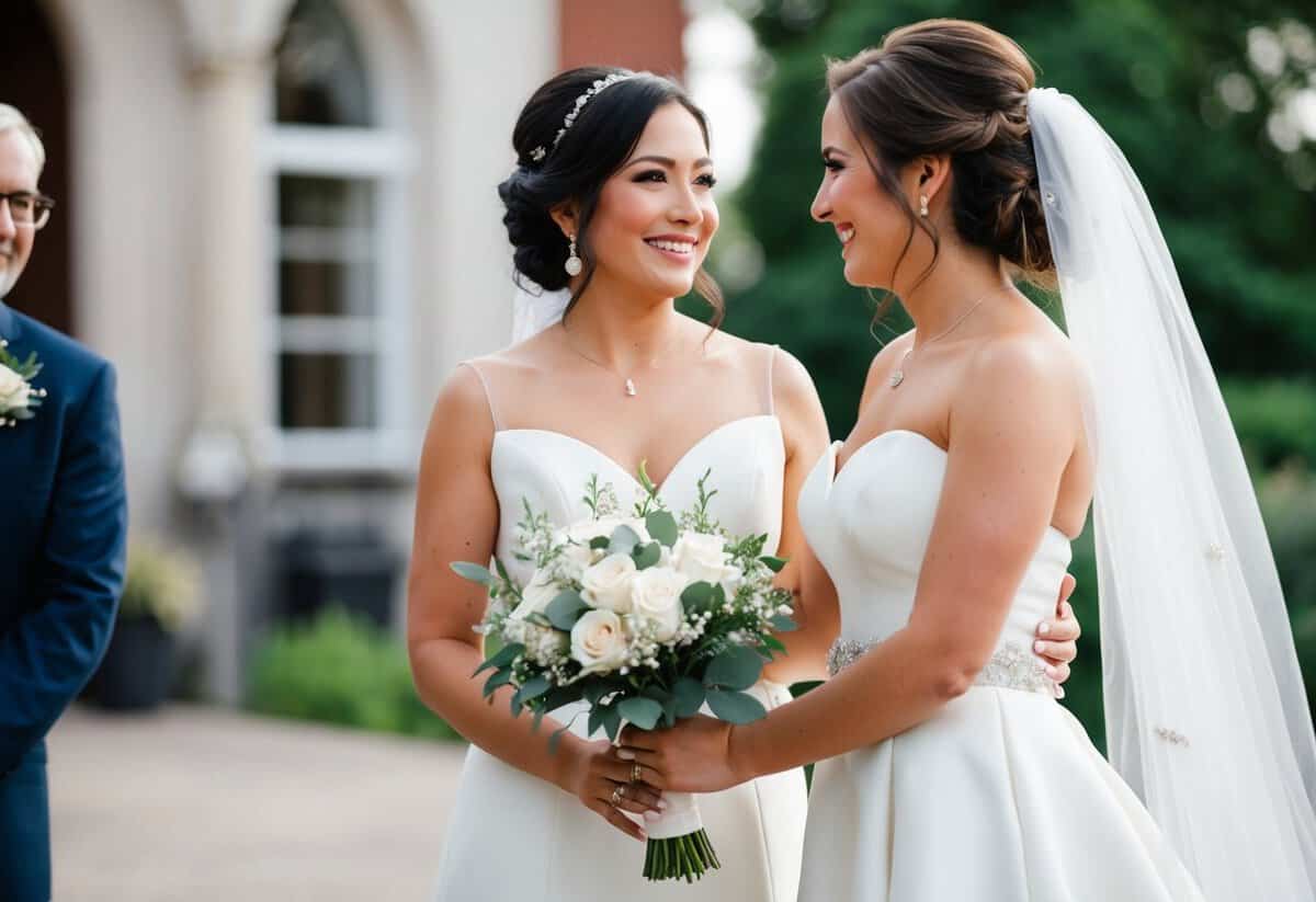 A best lady standing beside the bride, holding her bouquet and offering support