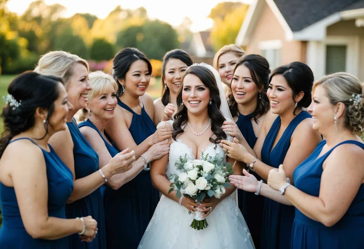 A group of women gathered around the bride, offering support and excitement for the upcoming wedding