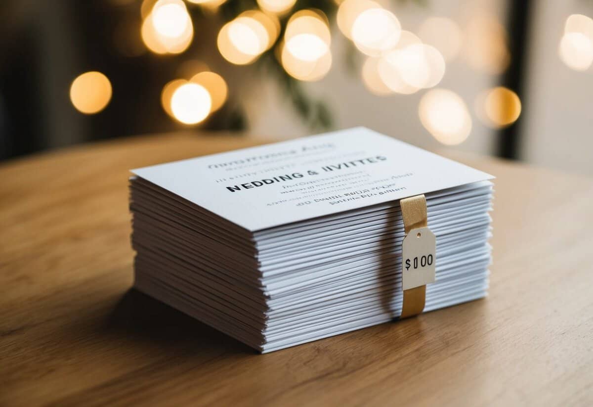 A stack of 100 wedding invites with a price tag