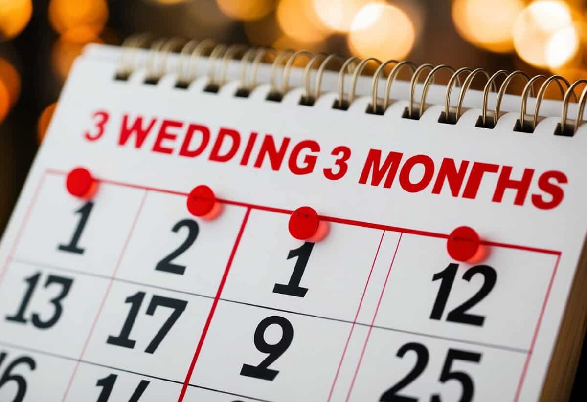 A calendar with the date three months prior to the wedding circled in red