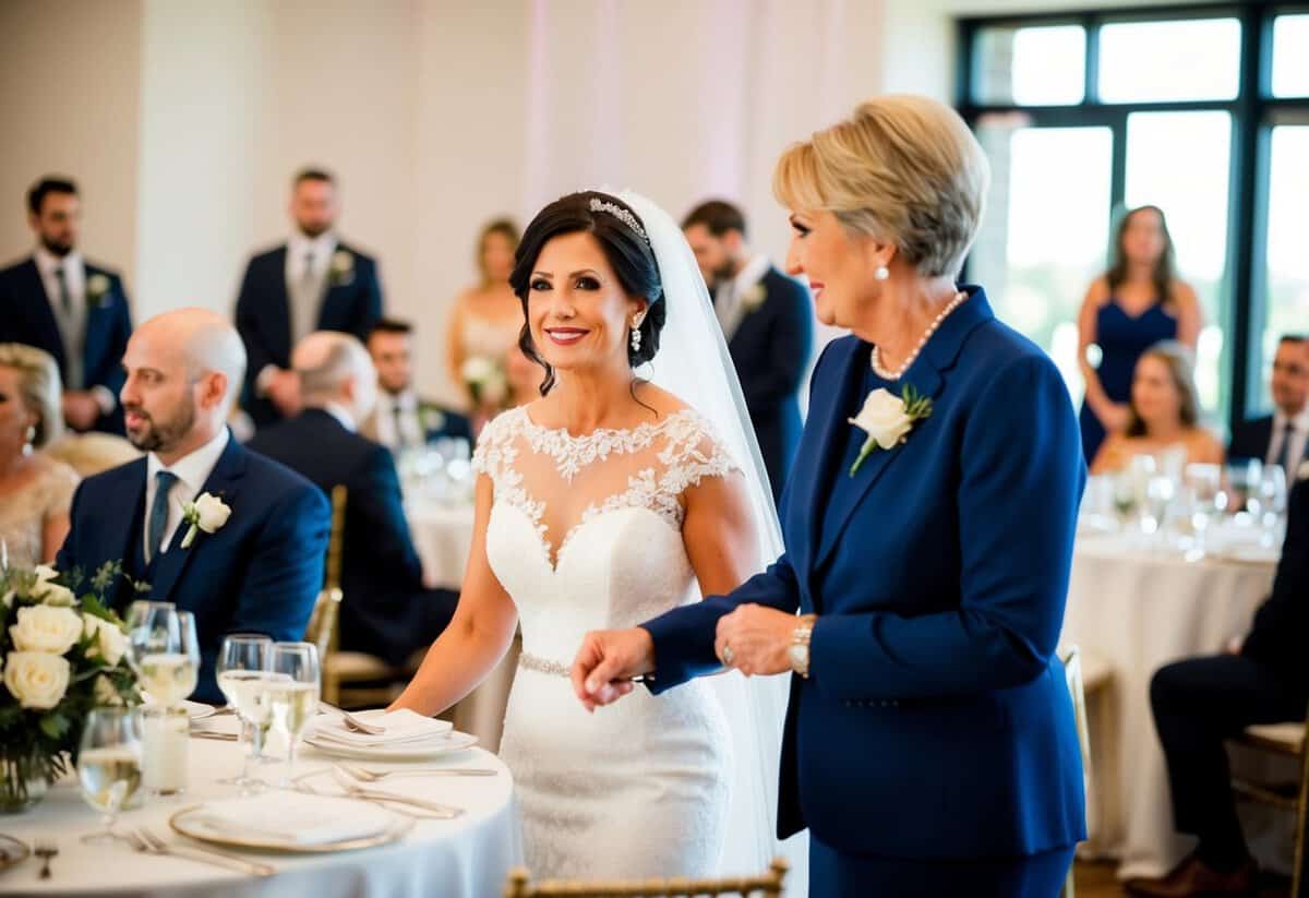 The mother of the bride oversees the seating arrangements, coordinates with vendors, and assists with any last-minute details