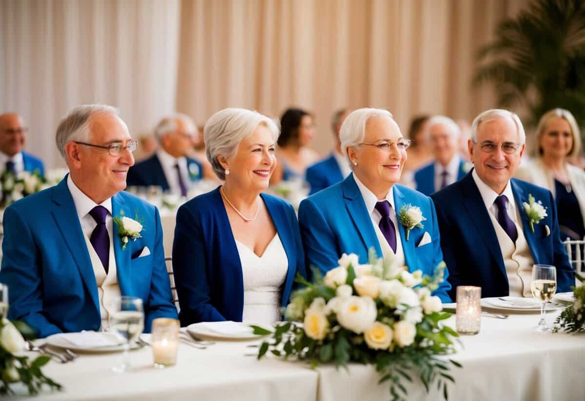 Both sets of parents sit together at a wedding. The seating plan shows them placed side by side at a beautifully decorated table