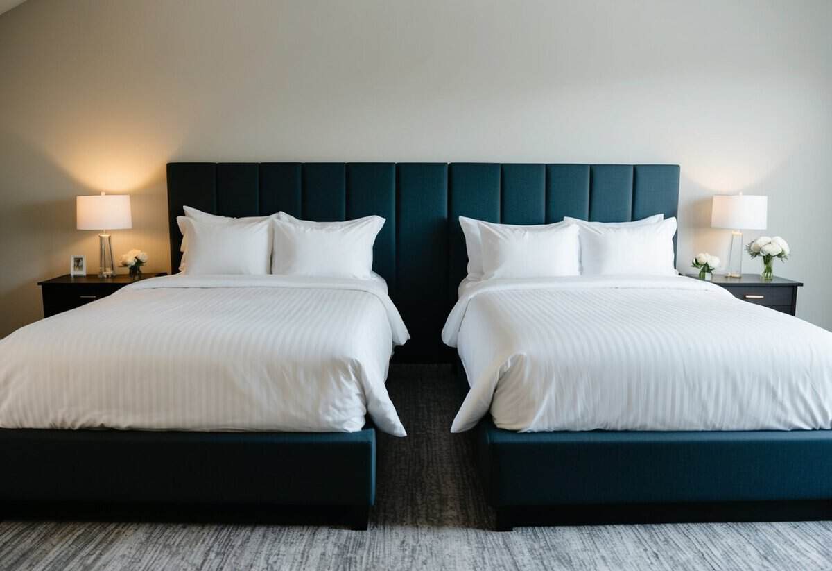 A modern bedroom with separate beds for the bride and groom, symbolizing personal preferences and modern views on sleeping arrangements before the wedding