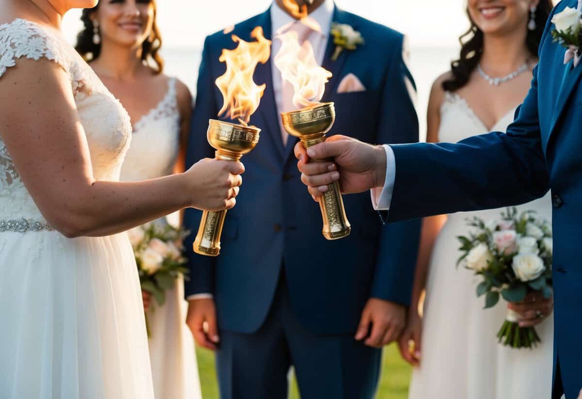 A bride's family passes a symbolic torch to the groom's family, representing the evolving financial traditions of wedding expenses