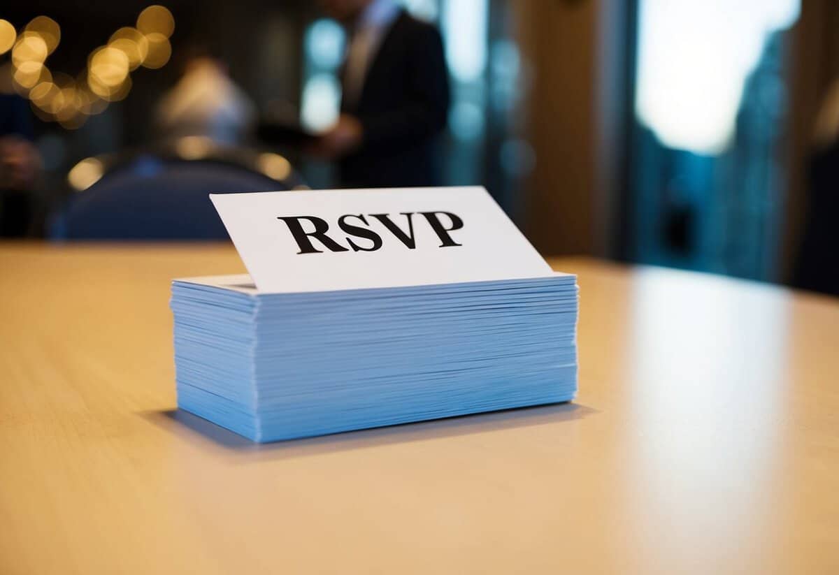 A stack of declined RSVP cards on a table