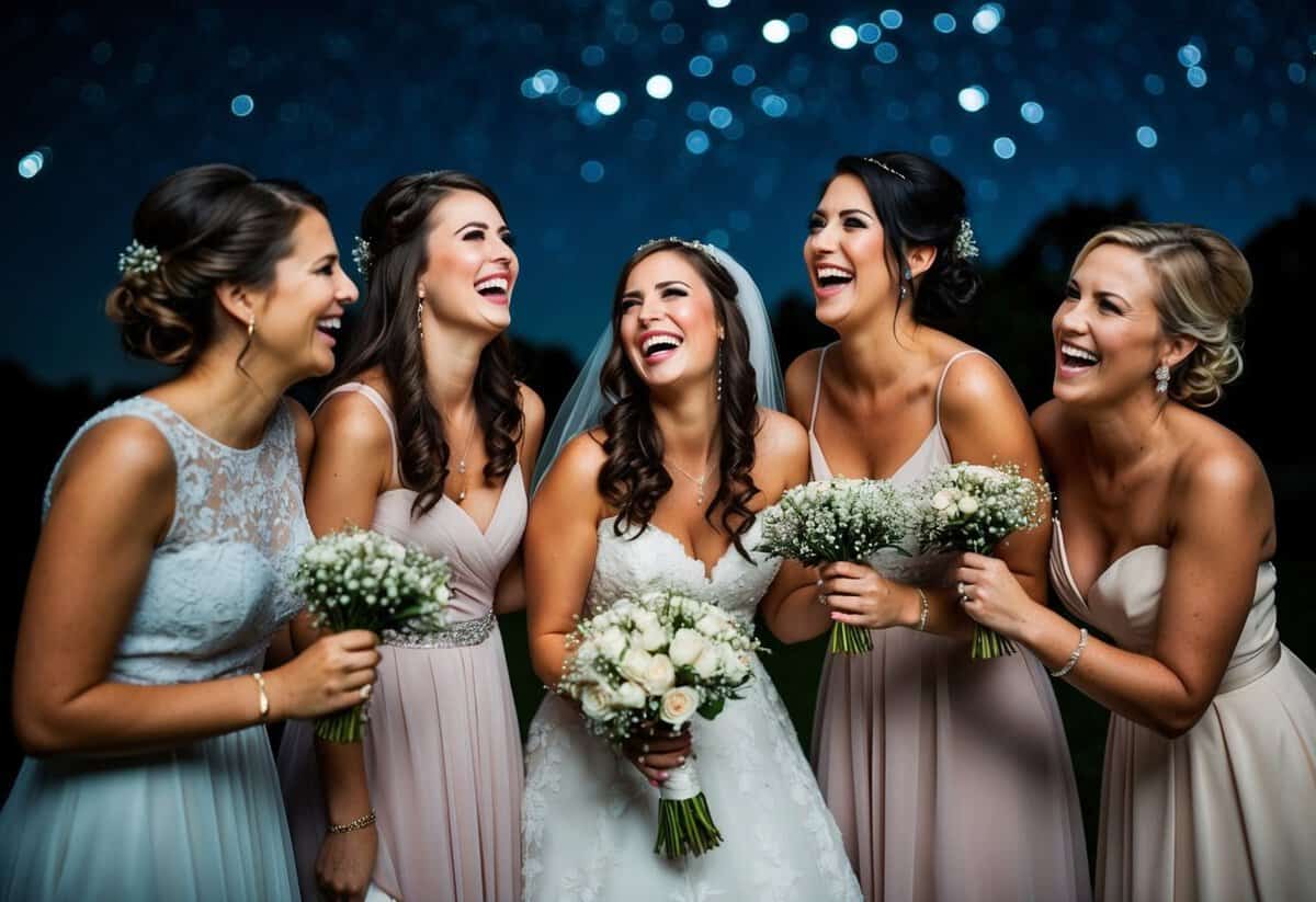 The bride spends the night before the wedding with her closest friends, laughing and reminiscing under a starry sky