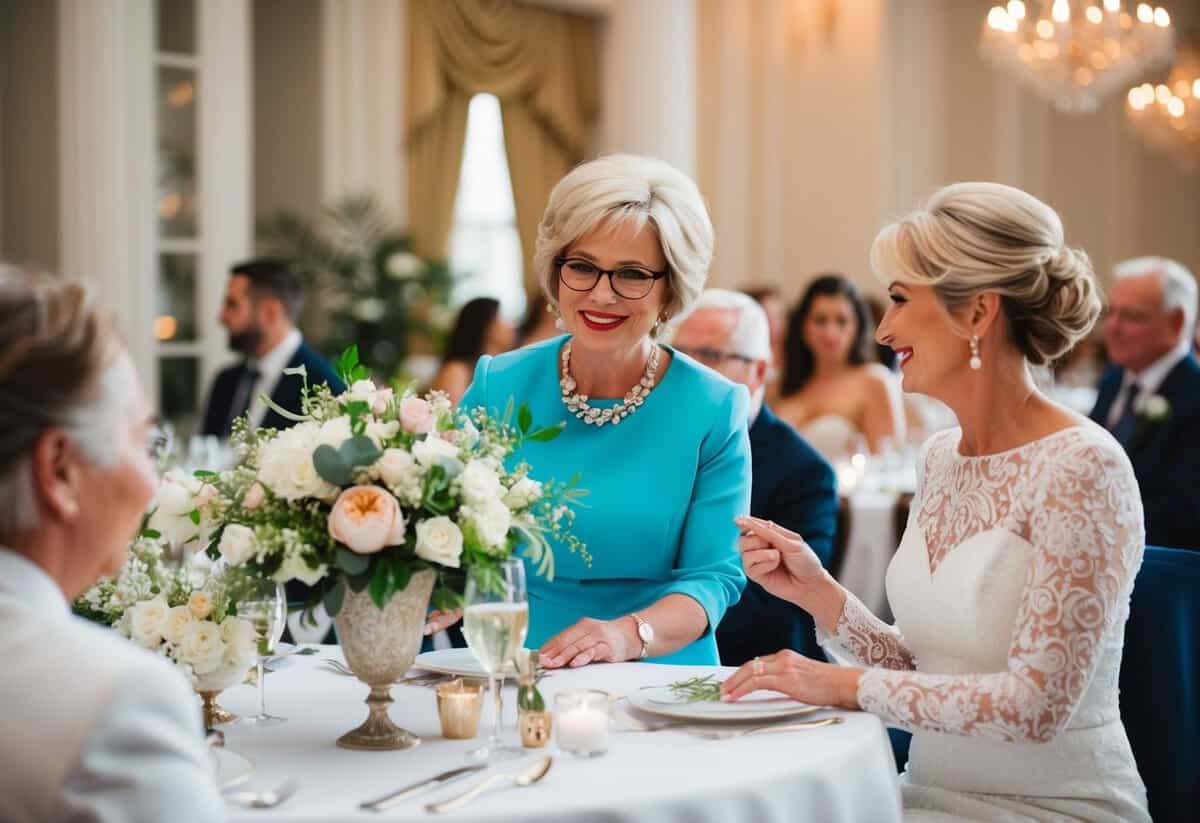 The mother of the bride pays for floral arrangements, venue rental, and catering in a wedding