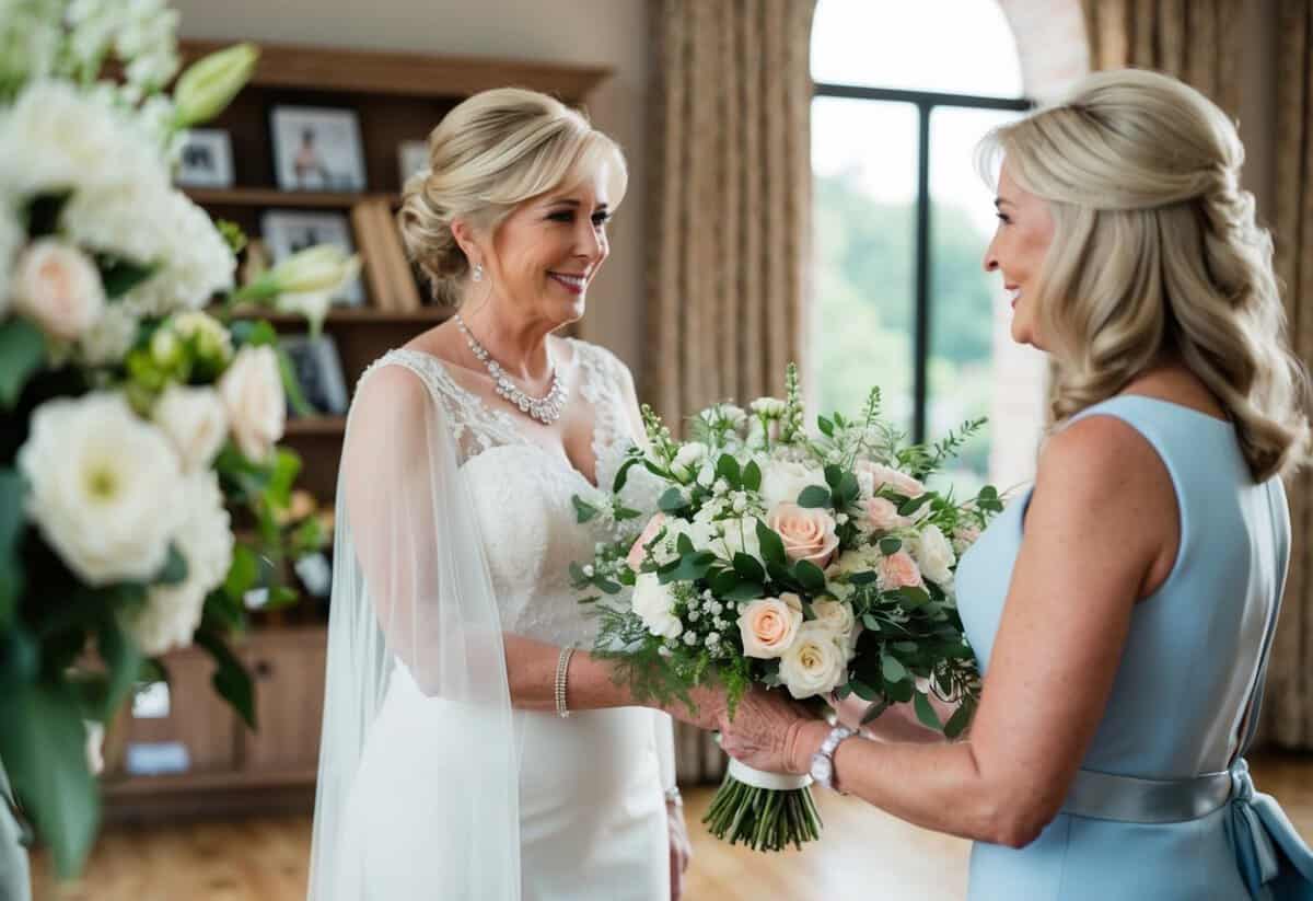 The mother of the bride pays for the floral arrangements, decorations, and possibly the wedding dress